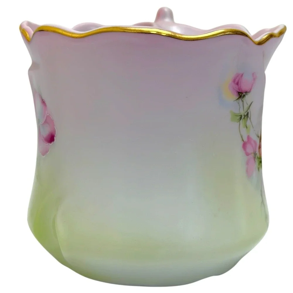 Vintage Victorian Nippon Hand-Painted Porcelain Shaving Mug Cup Floral Gold Rim